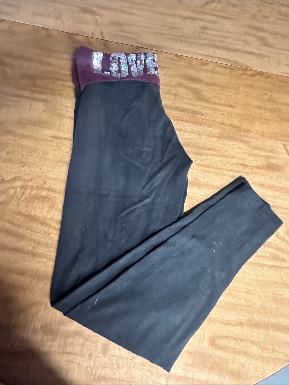 Victoria's Secret PINK Black Leggings with Plum Waistband